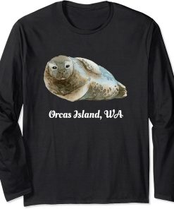 Orcas Island WA Cute Harbor Seal Watercolor Art Sea Animal Long Sleeve T-Shirt