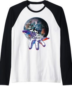 Orca Motif Whale Ocean Predator Design Animals Orcas Raglan Baseball Tee