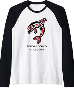 Sonoma County Native American Indian Orca Whale California Raglan Baseball Tee